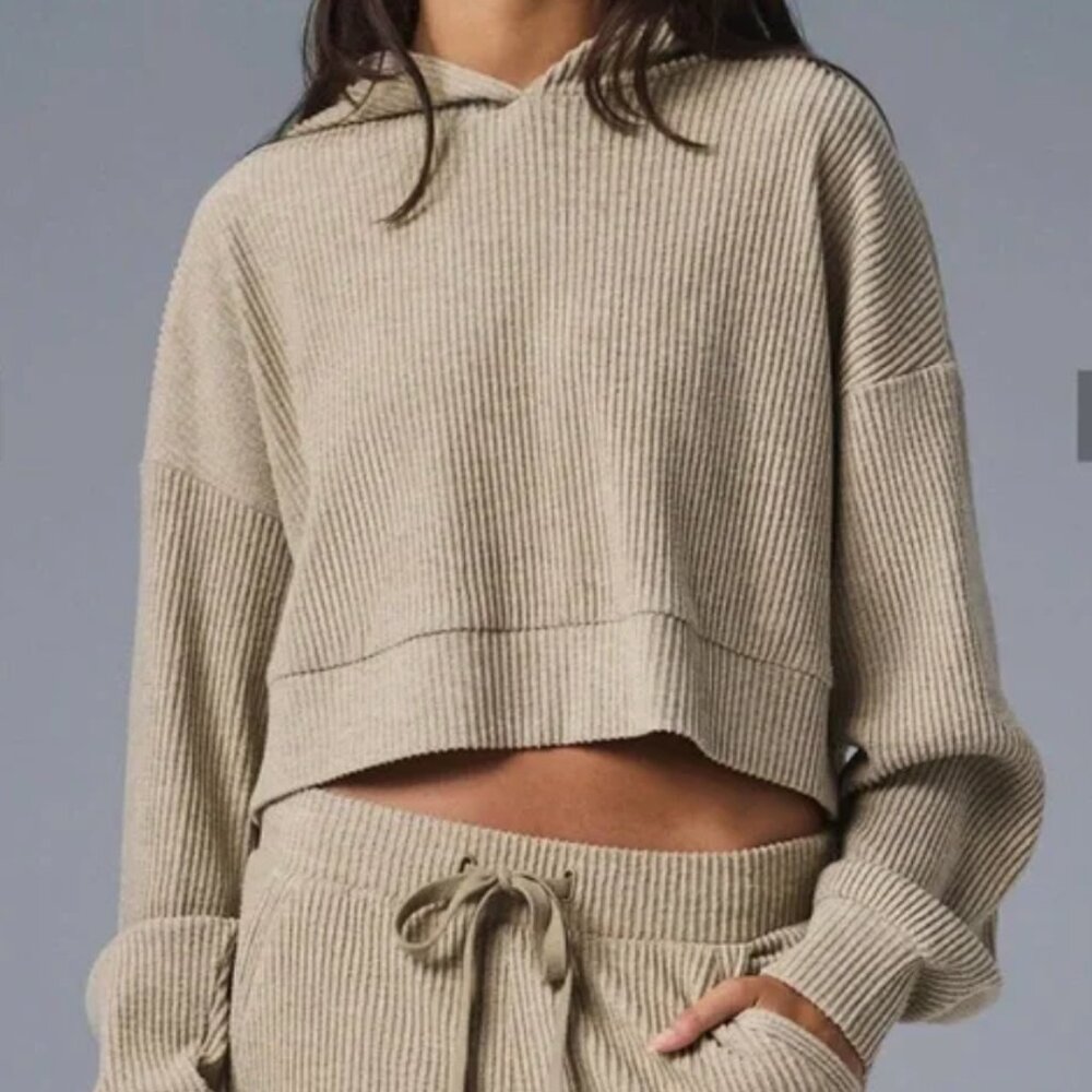 Alo Muse Cropped Hoodie Core Gravel Heather Size S